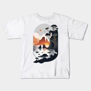 Retro Tropical Bliss by the Cliffs and Sand Kids T-Shirt